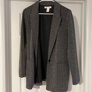 H&M Gray Herringbone Open-Front Blazer